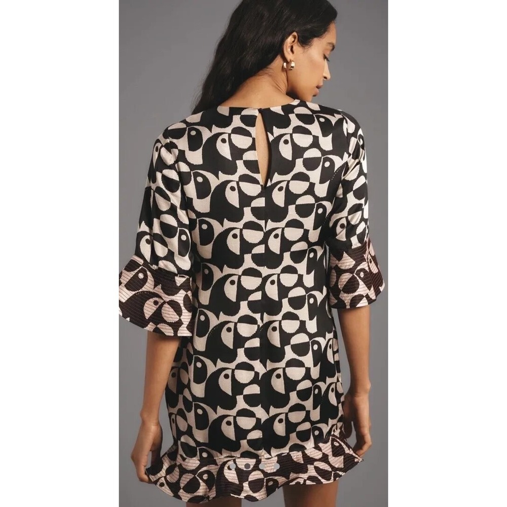 NEW Farm Rio x Anthropologie Geo Dress Black & White Abstract Ruffle Bottom XS